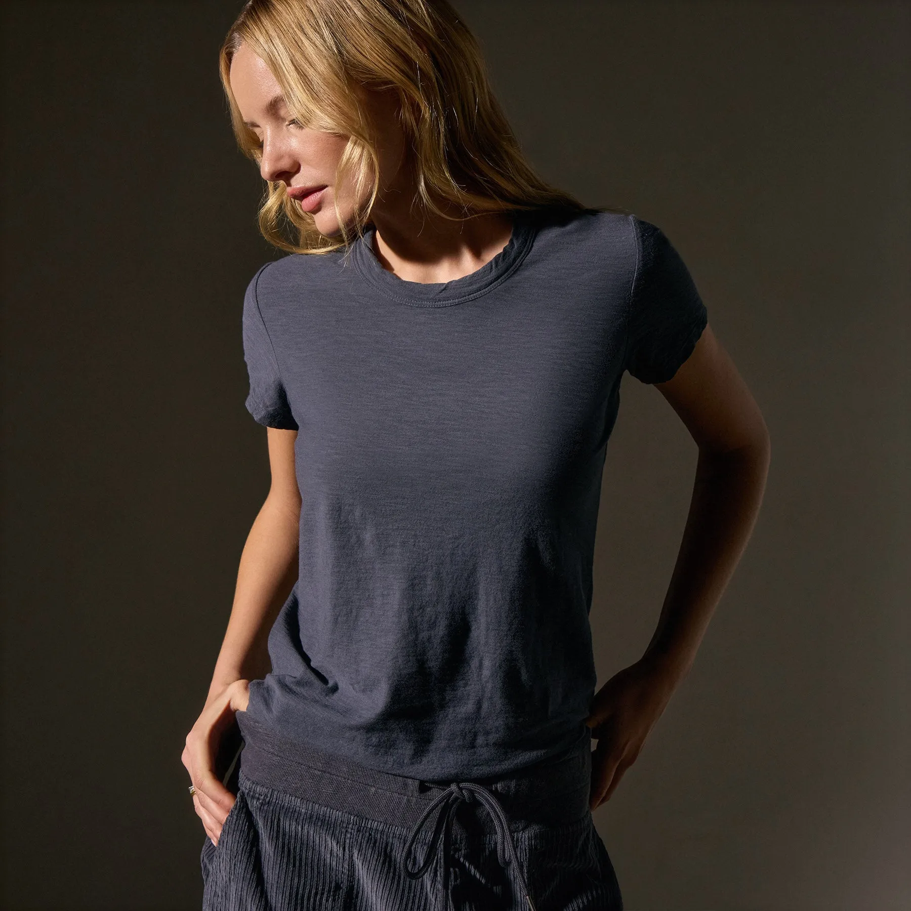 Sheer Slub Crew Neck Tee - Blue Noir