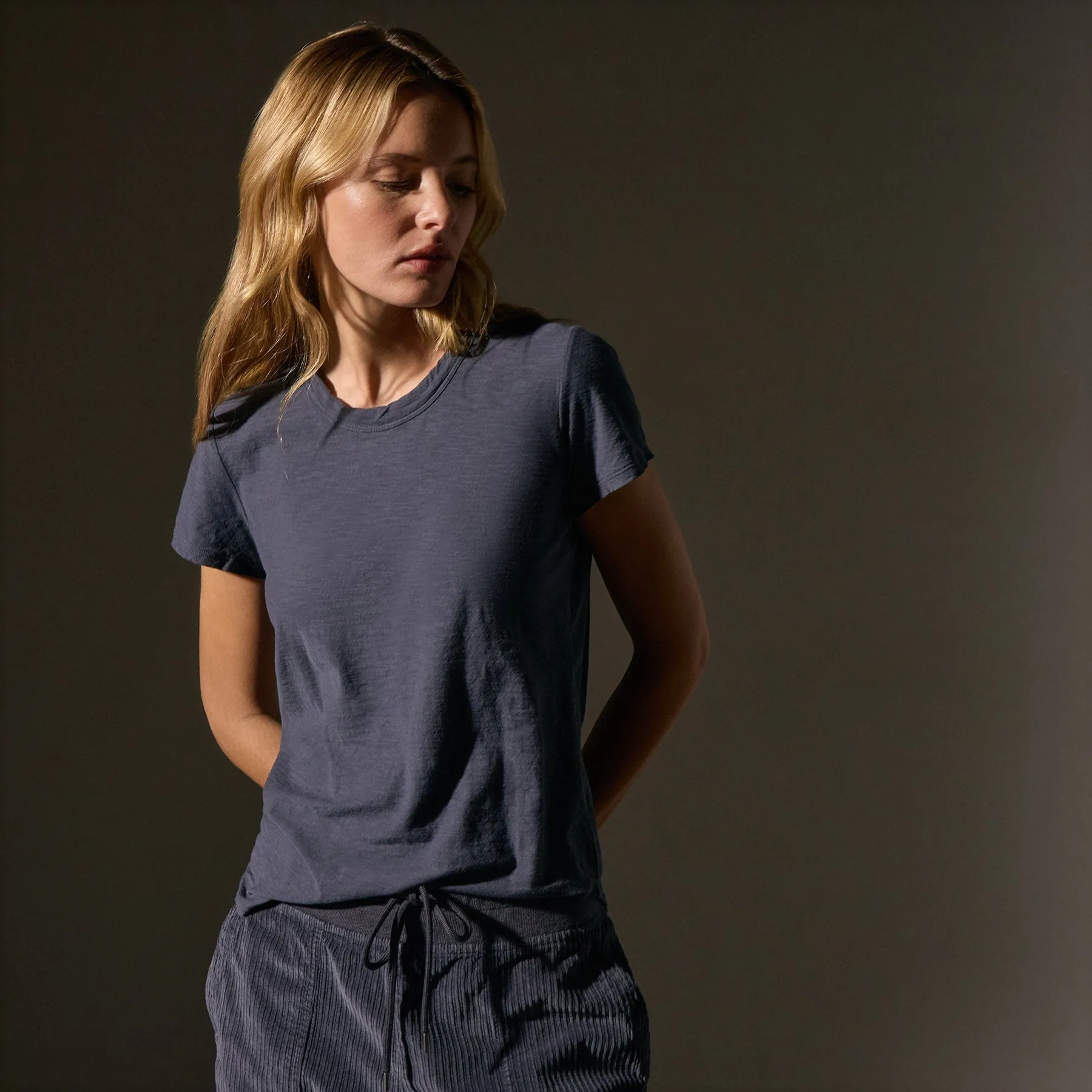 Sheer Slub Crew Neck Tee - Blue Noir