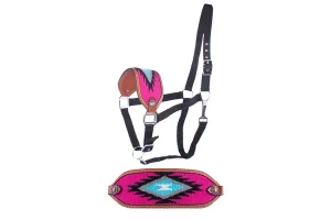 Showman Adjustable Nylon Bronc Halterss With Pink Magenta Noseband