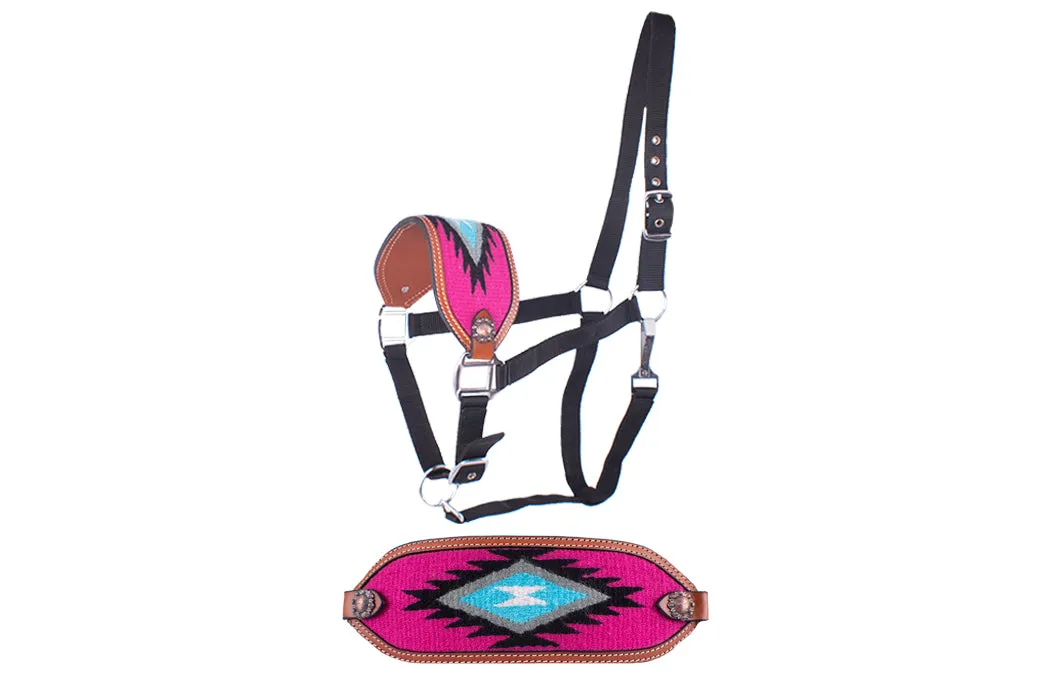 Showman Adjustable Nylon Bronc Halterss With Pink Magenta Noseband