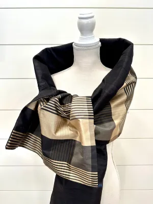 Silk Wrap in Black with Khaki Plaid (LW111)