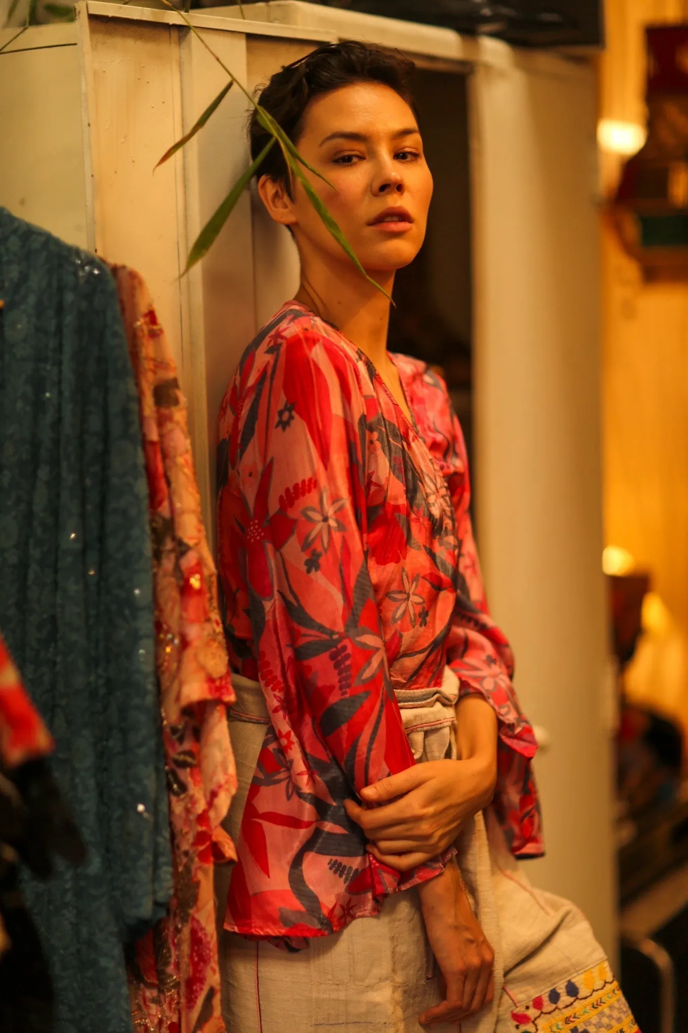 SILK WRAP TOP AURELIA PINK JUNGLE