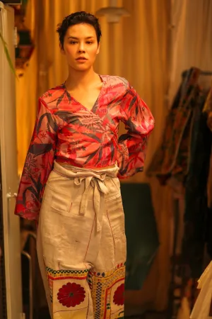 SILK WRAP TOP AURELIA PINK JUNGLE