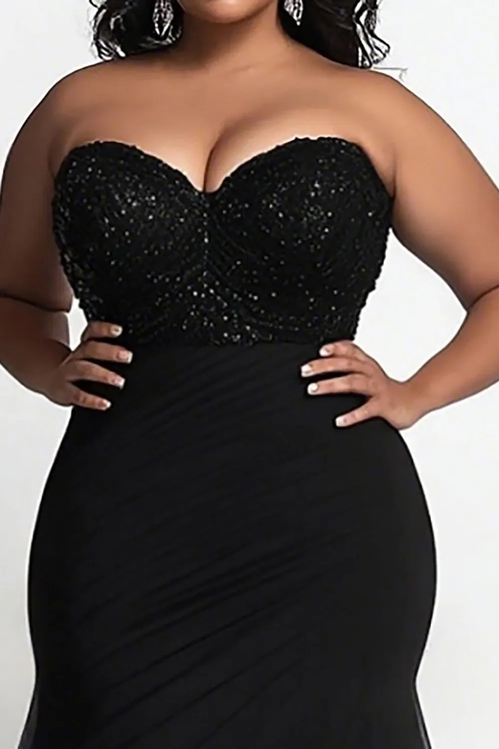 Simple Black Strapless Mermaid Plus Size Prom Dress