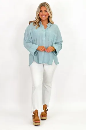 Sky Linen Button Up Top