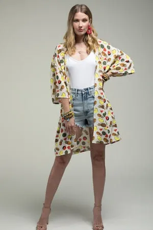 Sleeves Kimono Duster with Fruit Print