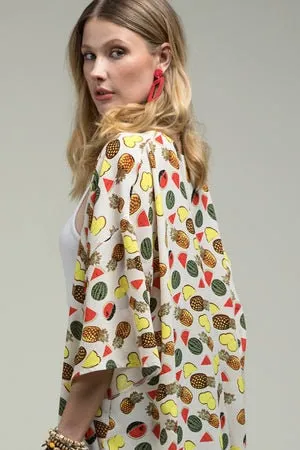 Sleeves Kimono Duster with Fruit Print