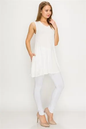 Solid Tank Tunic With Side Pockets Ivory - Pack of 6