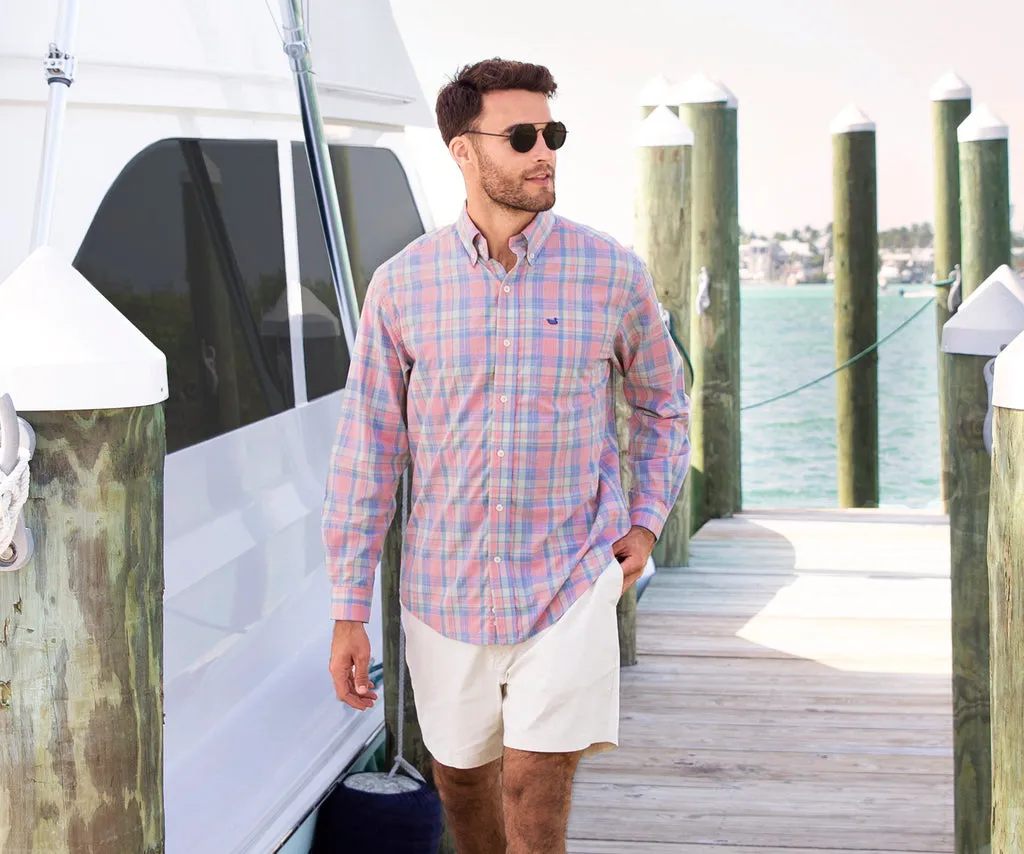 Southern Marsh Potomac Relaxed Plaid Dress Shirt- Coral and Lilac
