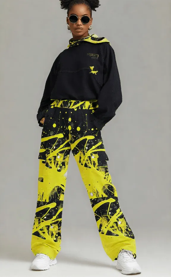 Splatter Chic Yellow and Black Women's Cargo Pants