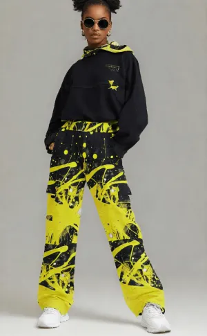 Splatter Chic Yellow and Black Women's Cargo Pants