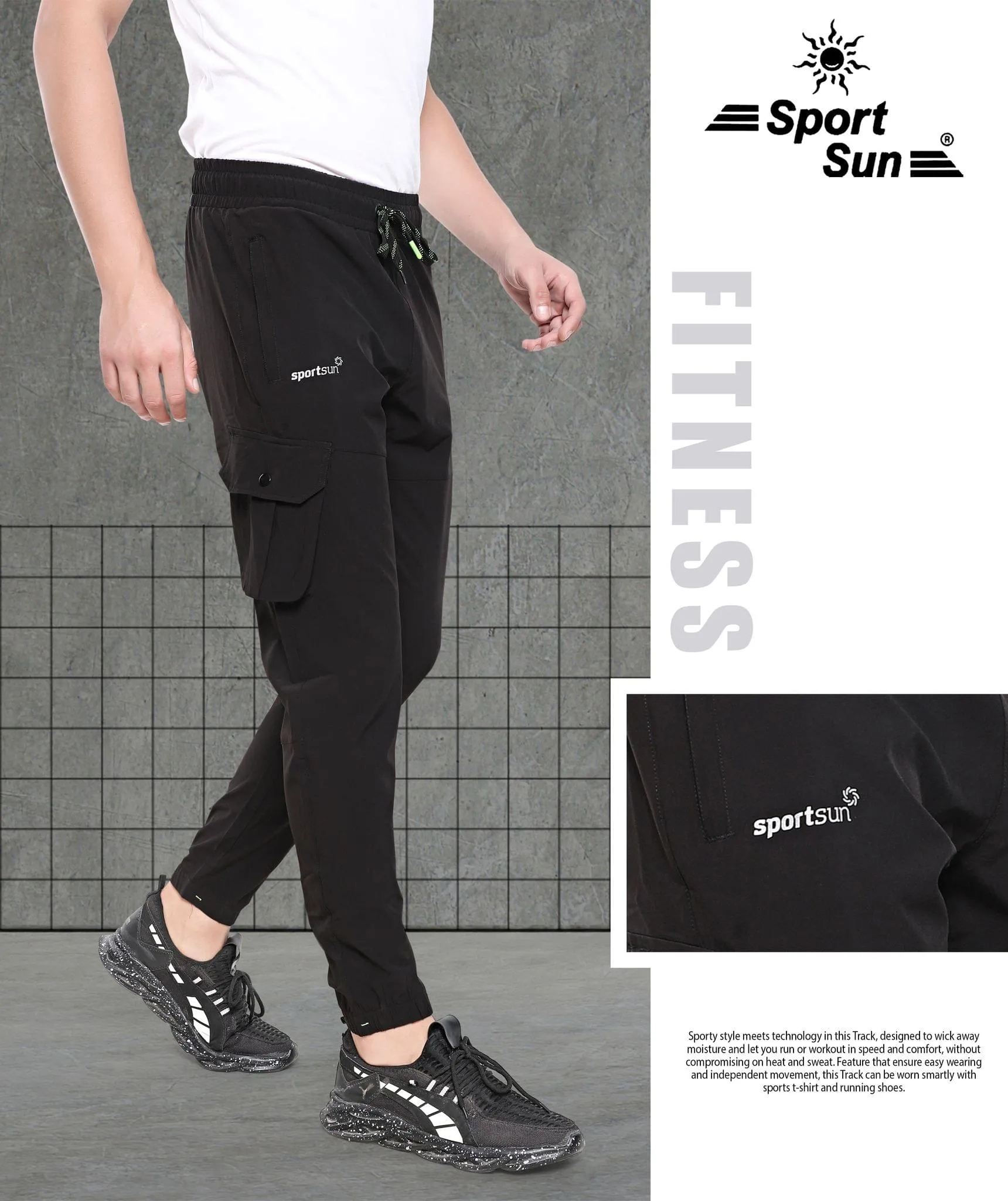 Sport Sun Black NS Lycra Cargo Jogger