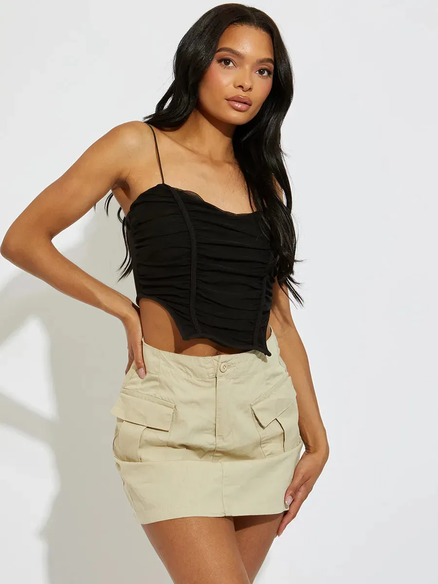 Stone High Waisted Pocket Cargo Mini Skirt