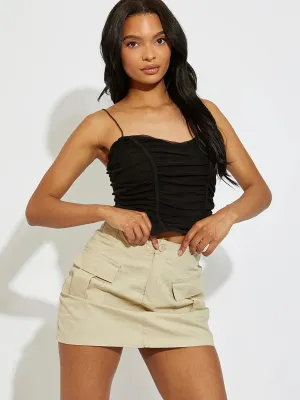 Stone High Waisted Pocket Cargo Mini Skirt