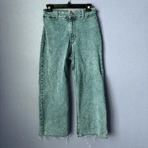 Stone Wash Wide Leg Jeans Light Wash High Waisted Capris Western 70s Retro Flare