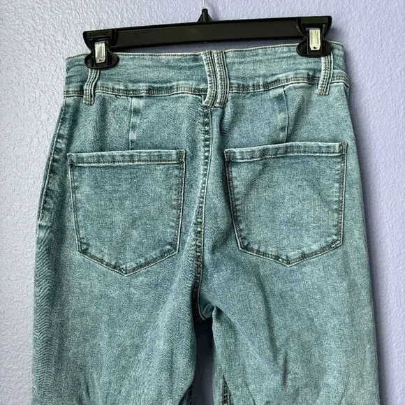 Stone Wash Wide Leg Jeans Light Wash High Waisted Capris Western 70s Retro Flare