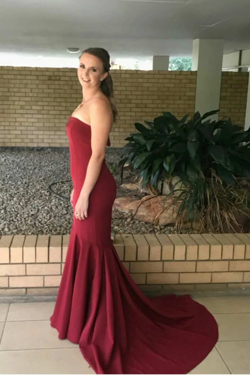 Strapless Mermaid Style Prom Evening Dresses with Sweep Train