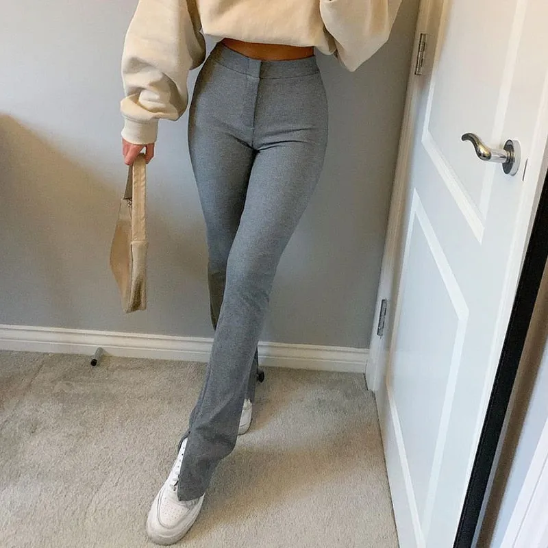 Streetwear Solid Sweatpants Tracksuit Women's Sports Pants 2020 High Waist Side Split Fashion Skinny Long Trousers Y2k Capris