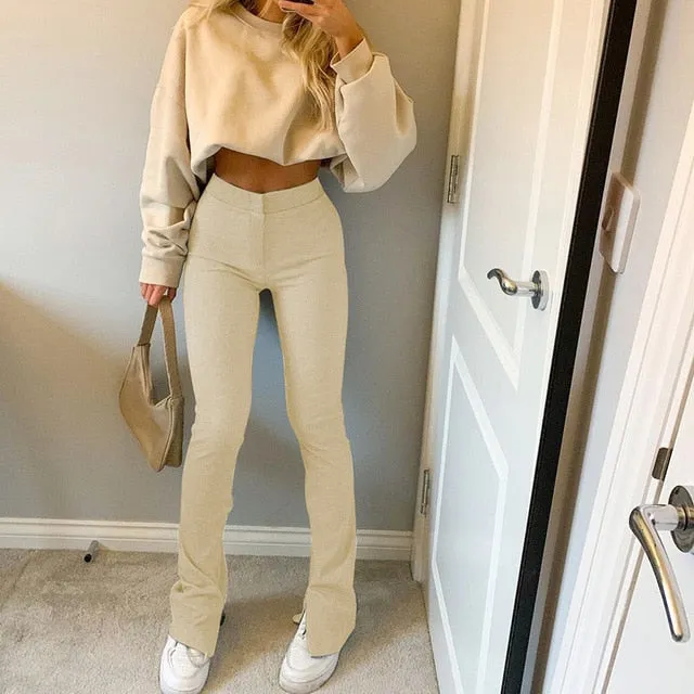 Streetwear Solid Sweatpants Tracksuit Women's Sports Pants 2020 High Waist Side Split Fashion Skinny Long Trousers Y2k Capris
