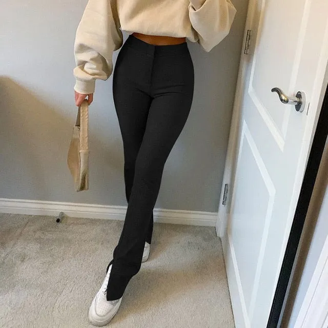 Streetwear Solid Sweatpants Tracksuit Women's Sports Pants 2020 High Waist Side Split Fashion Skinny Long Trousers Y2k Capris