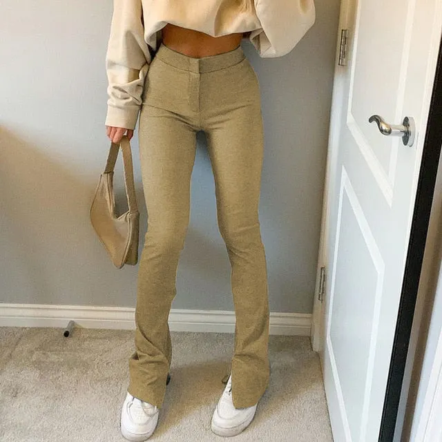 Streetwear Solid Sweatpants Tracksuit Women's Sports Pants 2020 High Waist Side Split Fashion Skinny Long Trousers Y2k Capris
