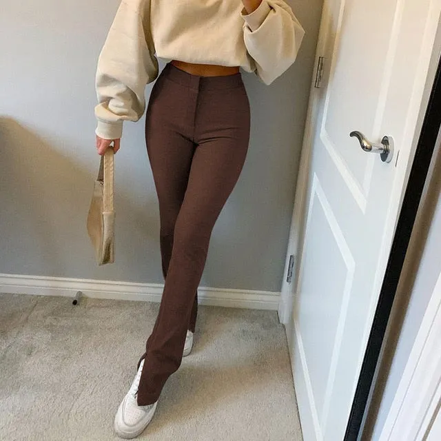 Streetwear Solid Sweatpants Tracksuit Women's Sports Pants 2020 High Waist Side Split Fashion Skinny Long Trousers Y2k Capris