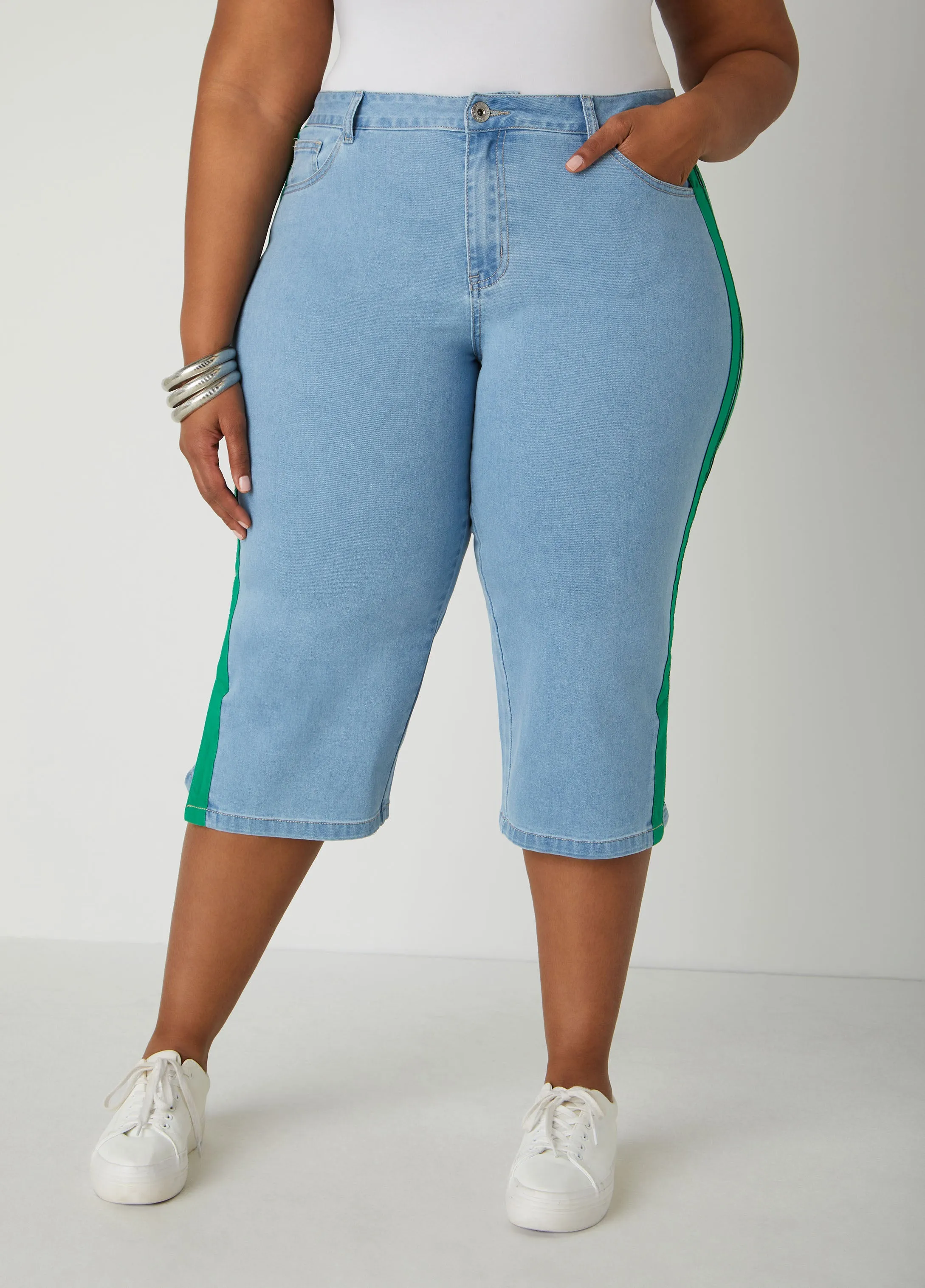 Striped Denim Capris
