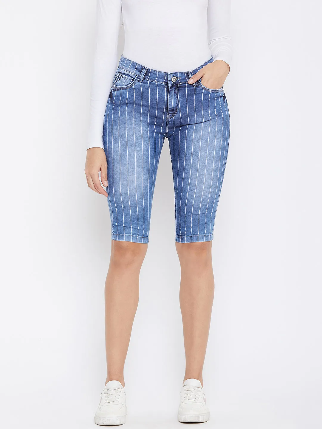 Striped Denim Capris