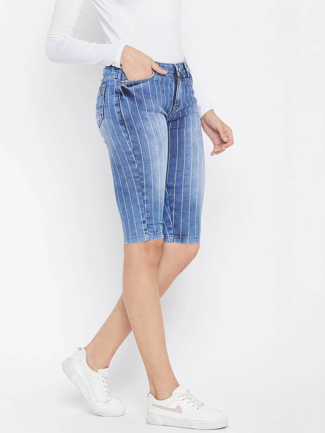 Striped Denim Capris