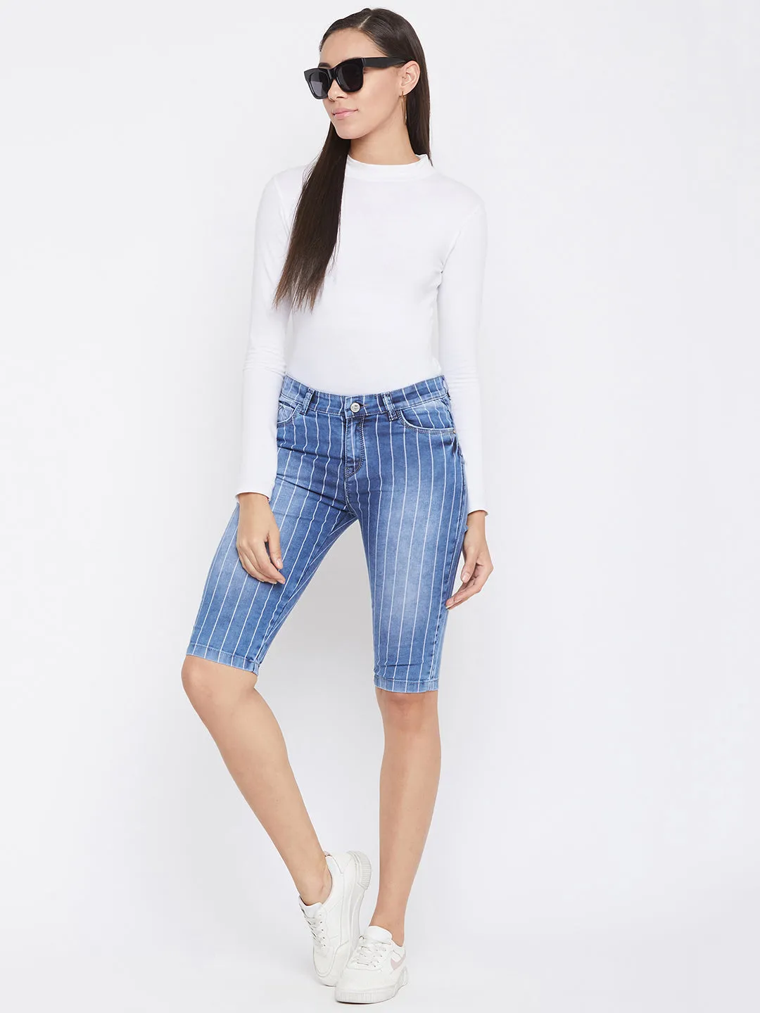 Striped Denim Capris