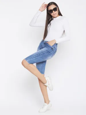 Striped Denim Capris