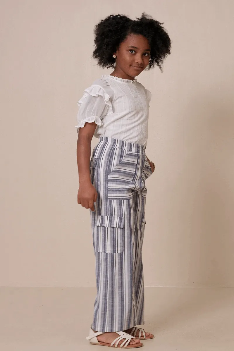 Striped Patch Pocket Wideleg Cargo Pants