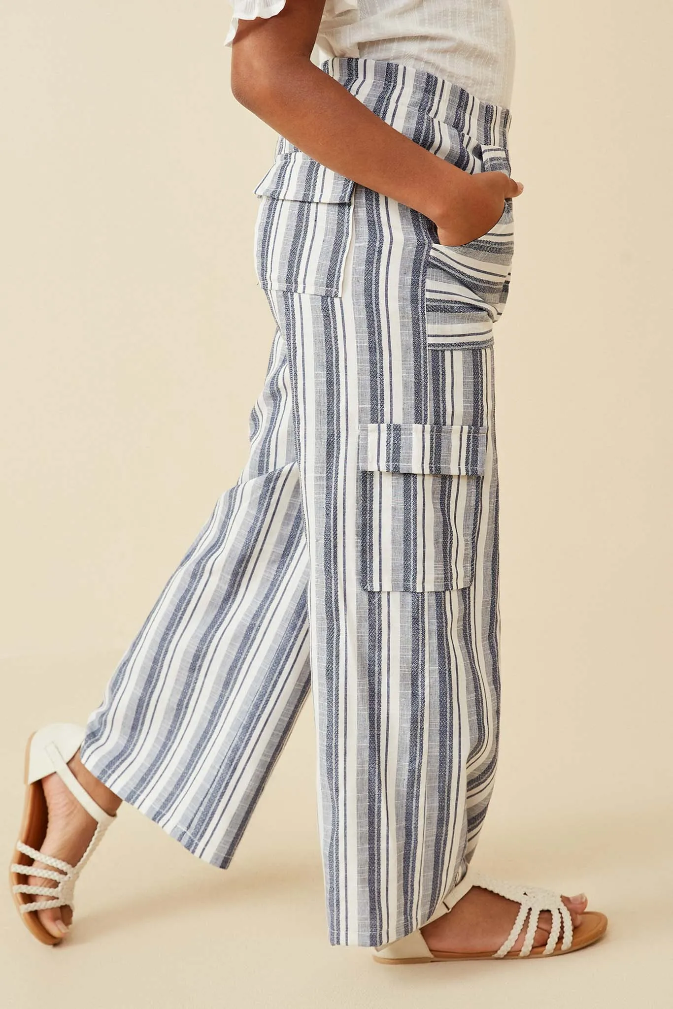 Striped Patch Pocket Wideleg Cargo Pants