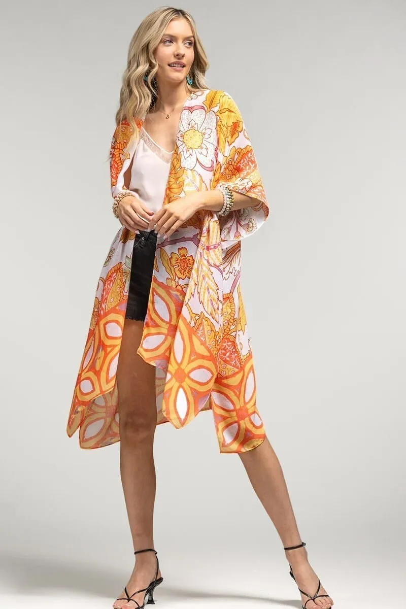 Summer Kimono Duster with Leaf Print