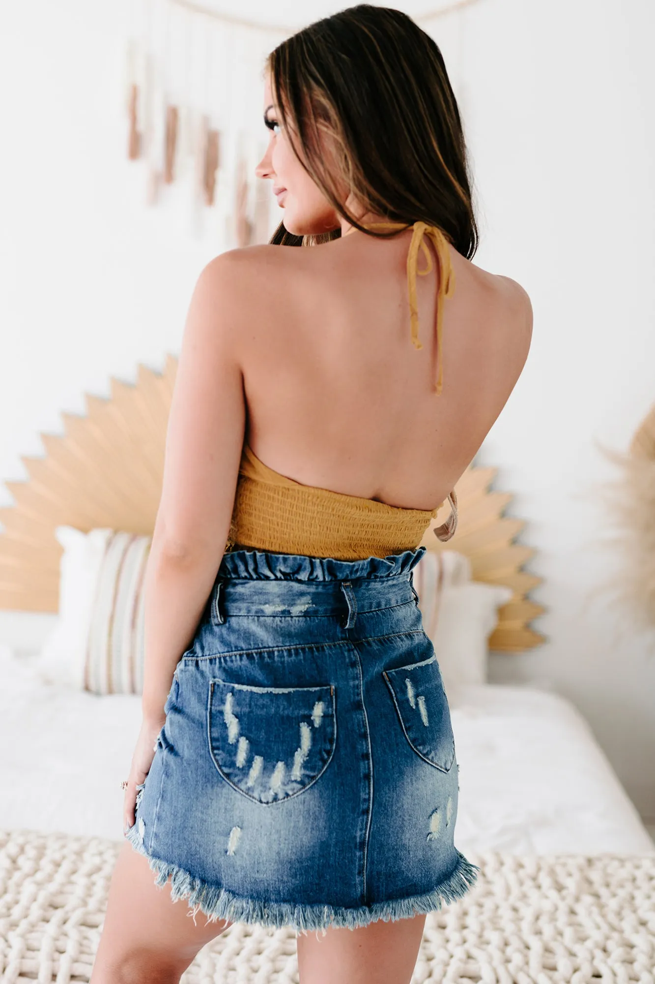Sun Soaked Smocked Halter Crop Top (Mustard)