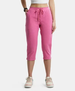 Super Combed Cotton Elastane Stretch Slim Fit Capri with Side Pockets - Ibis Rose Melange
