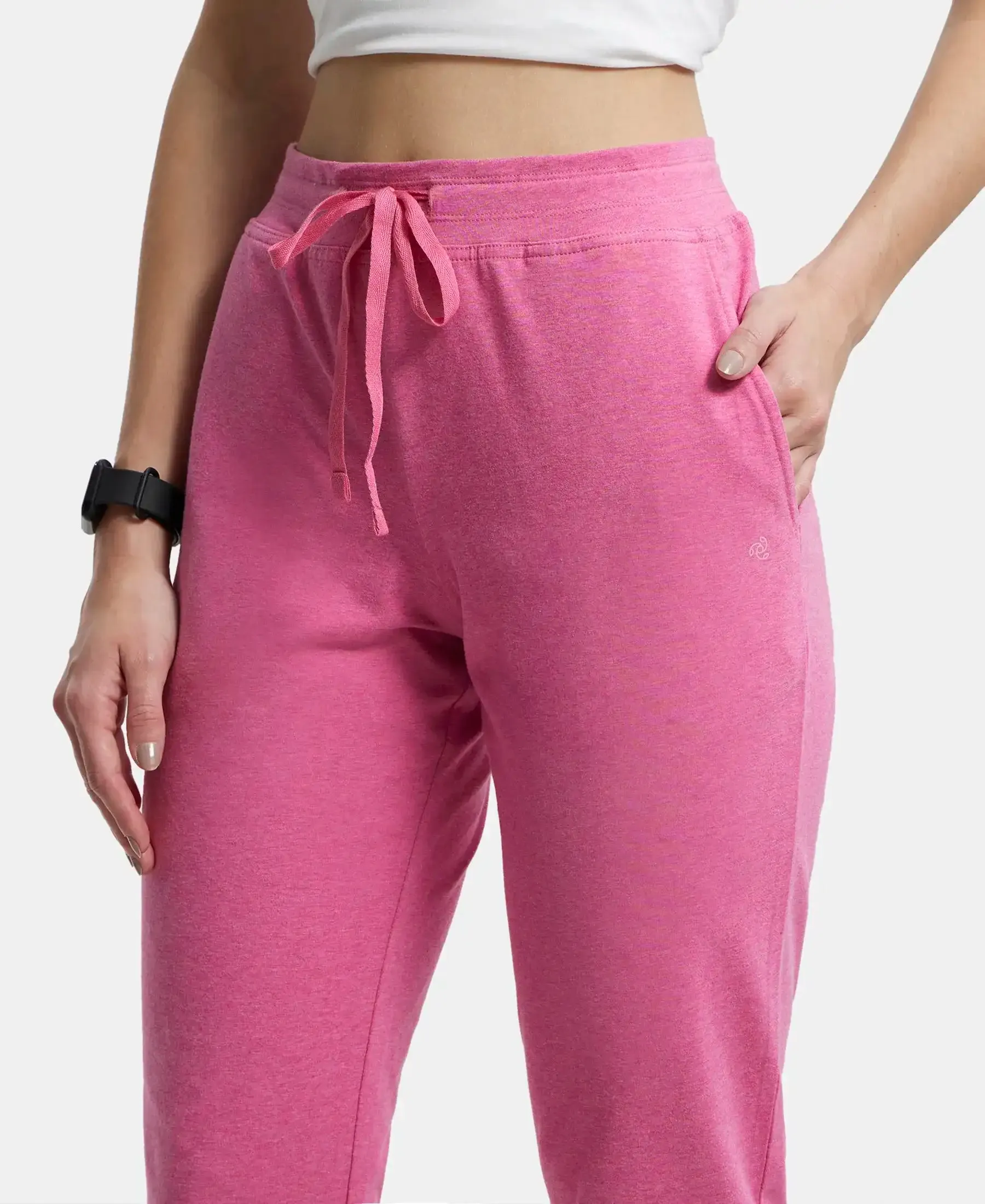 Super Combed Cotton Elastane Stretch Slim Fit Capri with Side Pockets - Ibis Rose Melange