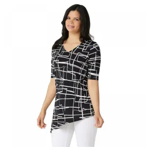 Susan Graver Women's Printed Liquid Knit Asymmetrical Hem Top