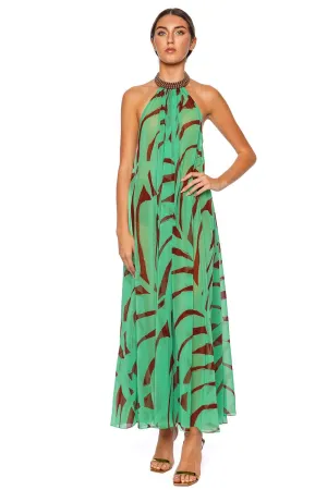 Tactile Winds Palm Halter Maxi Dress