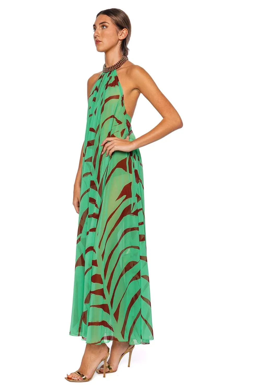 Tactile Winds Palm Halter Maxi Dress