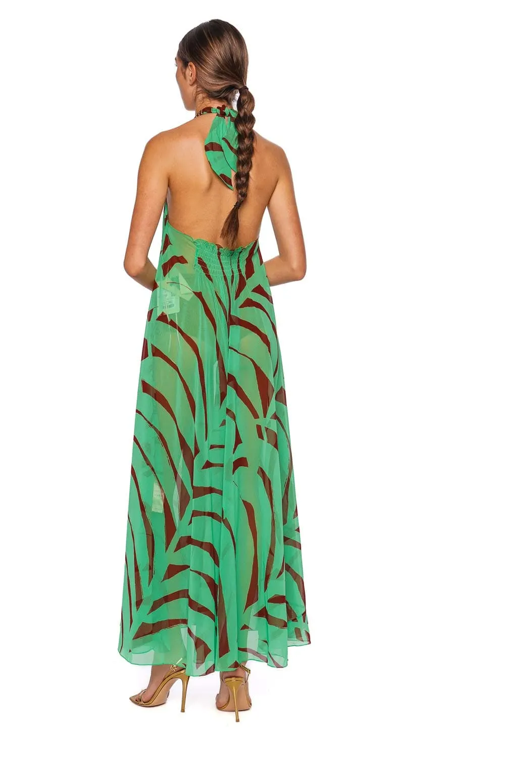 Tactile Winds Palm Halter Maxi Dress