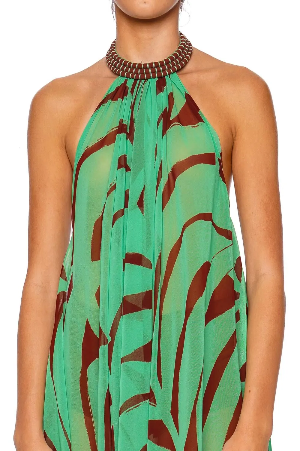 Tactile Winds Palm Halter Maxi Dress