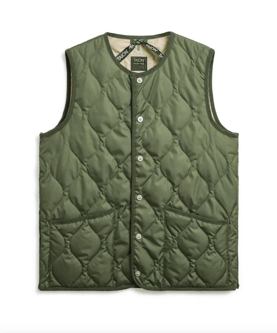 Taion, Military Crew Neck Down Vest | Olive