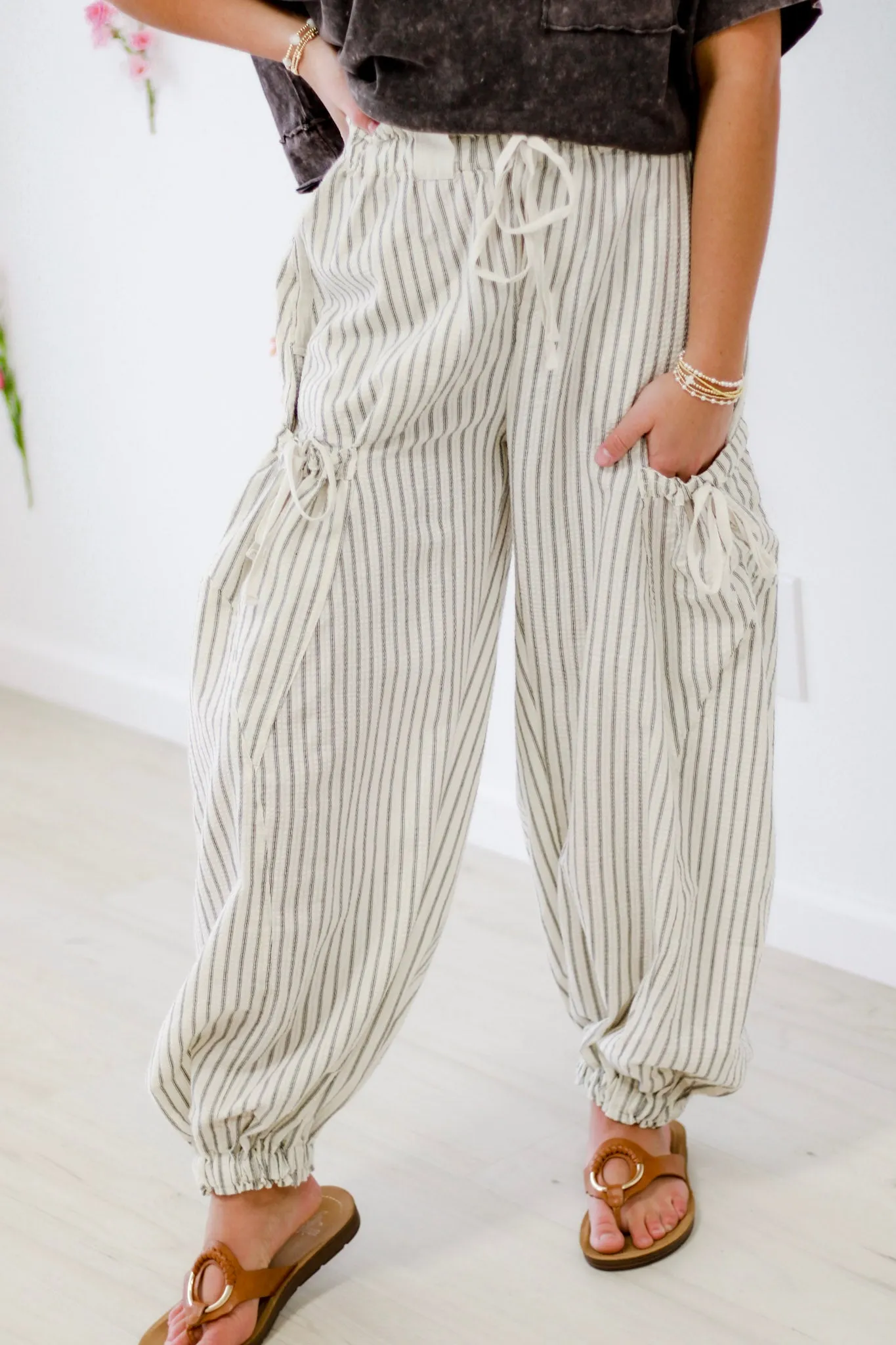 Take a Jog Striped Pants in Oatmeal