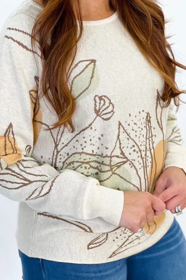 Taupe and Mustard Floral Print Long Sleeve Sweater *FINAL SALE*