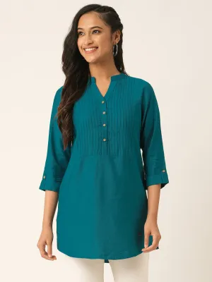 Teal Comfort Fit Rayon Tunics for Women Online in India Hip Length Straight - Zola