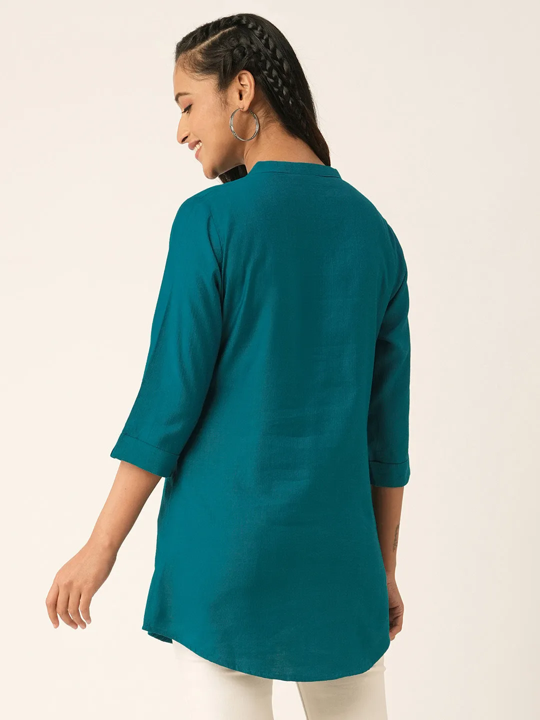 Teal Comfort Fit Rayon Tunics for Women Online in India Hip Length Straight - Zola