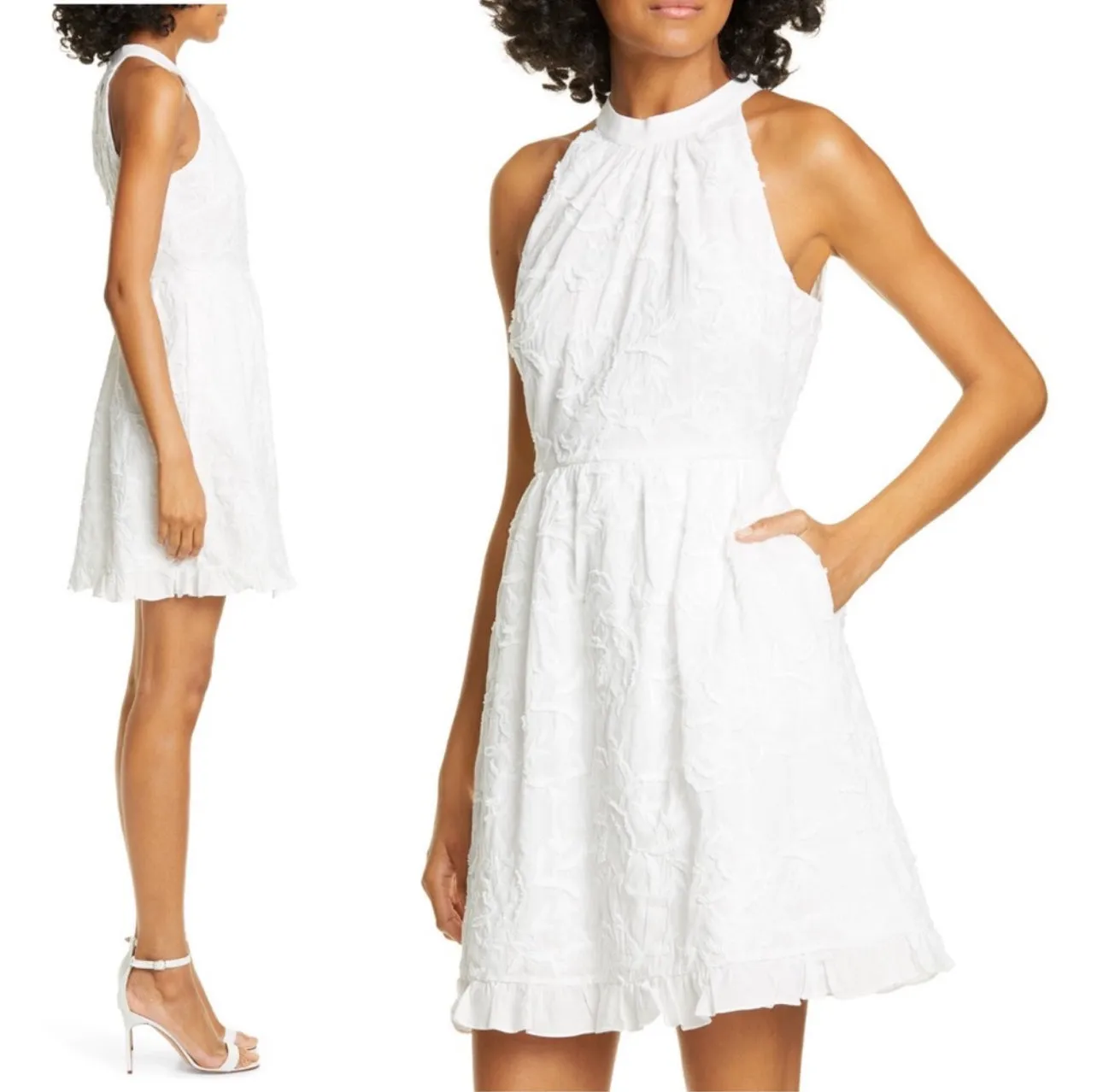 Ted Baker size 10 (designer 4) Lorene Embroidered White Halter Dress