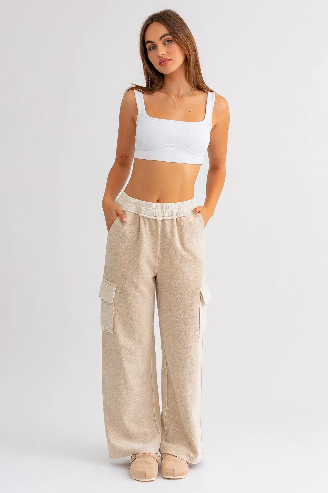 Terry & Gauze Mix Cargo Pants Taupe