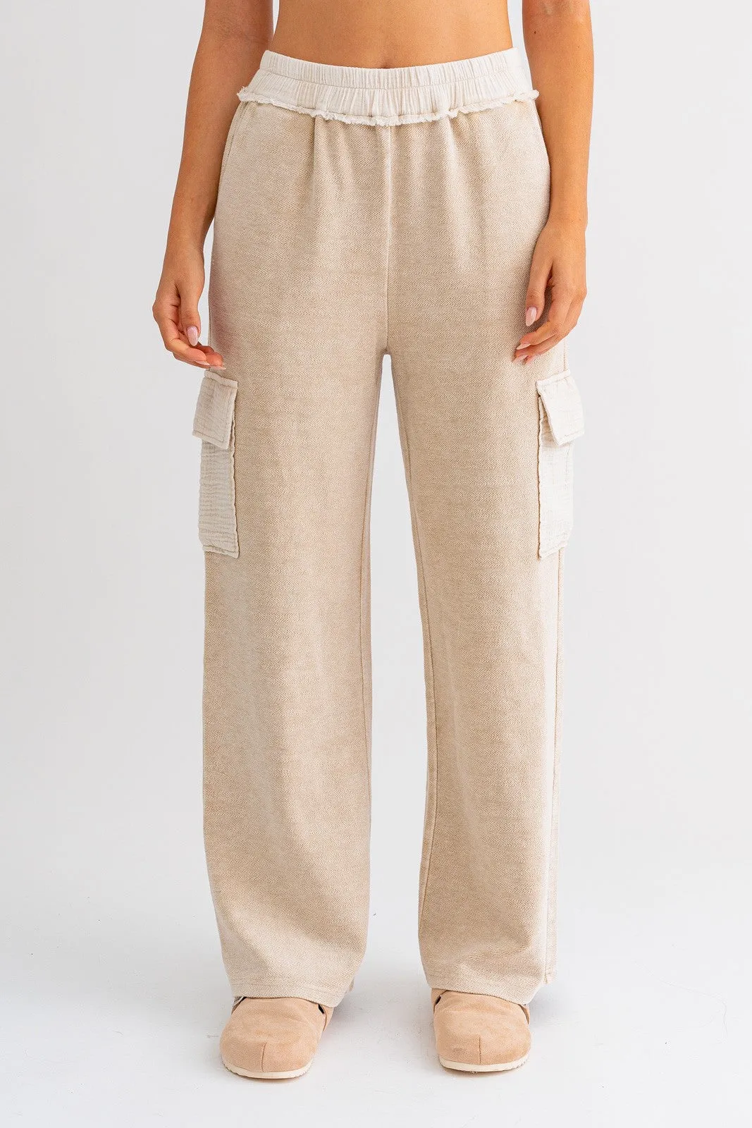 Terry & Gauze Mix Cargo Pants Taupe
